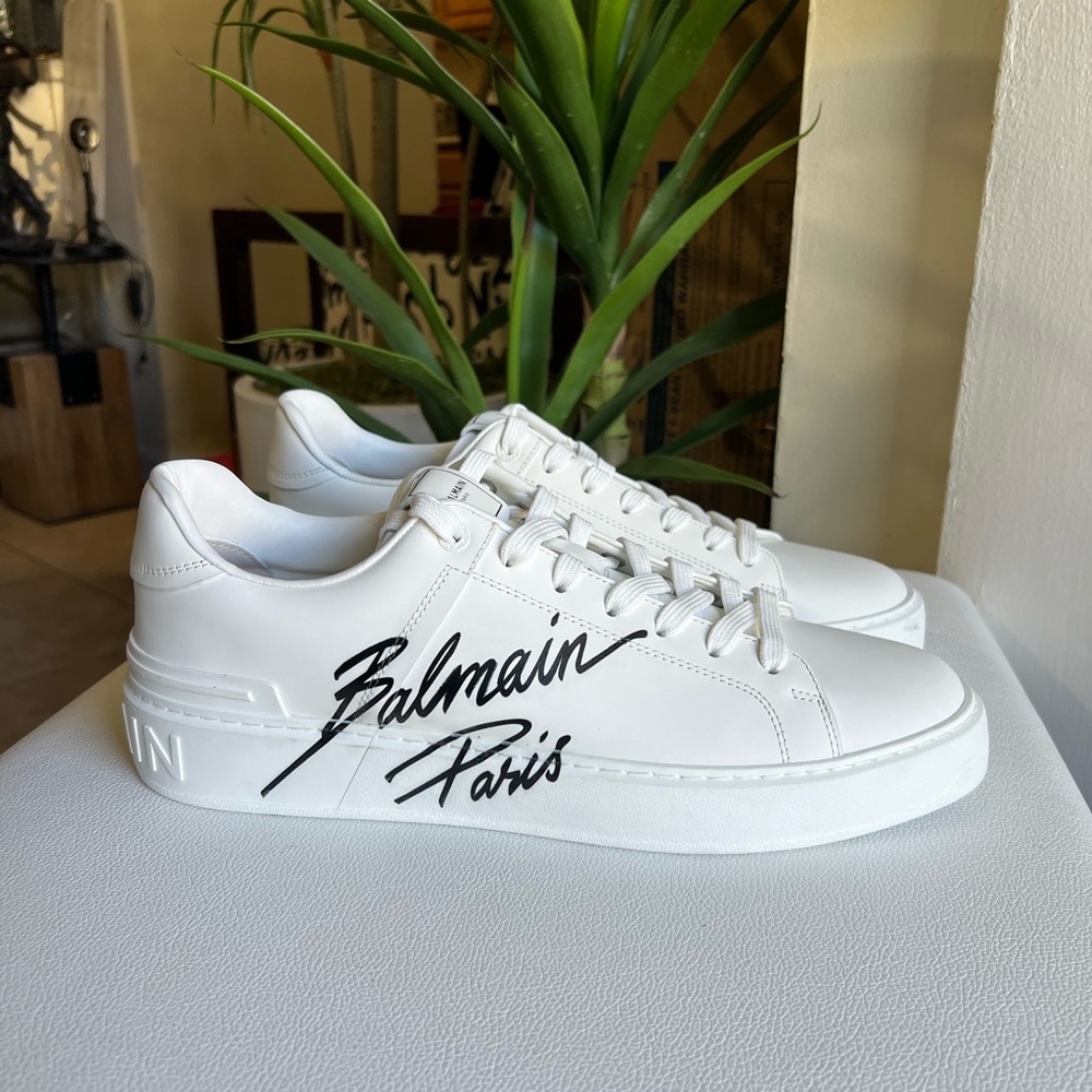 BALMAIN PARIS B-Court Trainers In Calfskin Size 11(44) NWOB